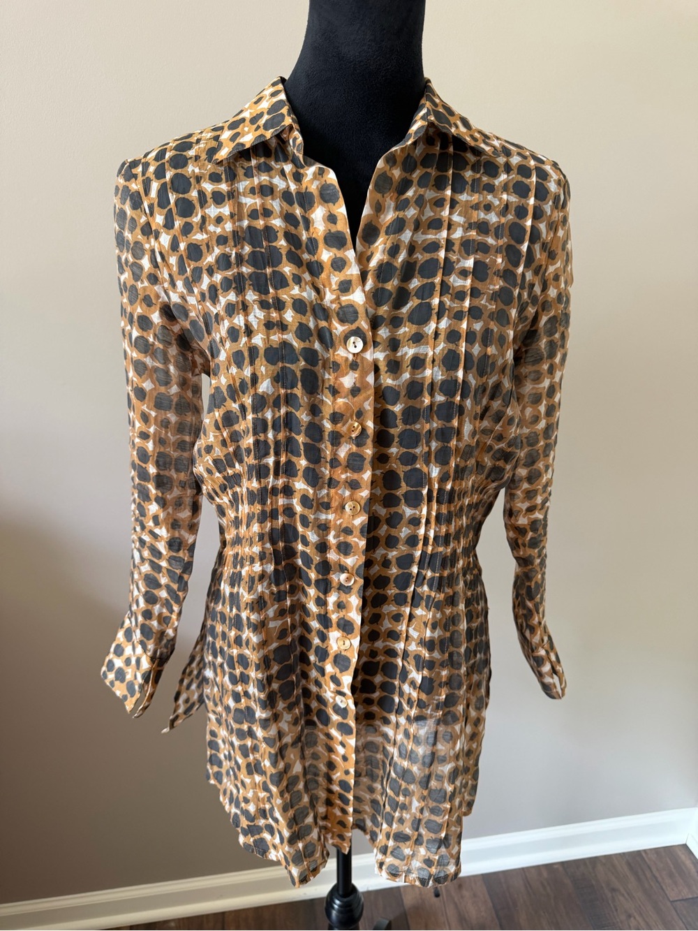 NIC+ZOE Black and Tan Printed Button-Front Blouse
